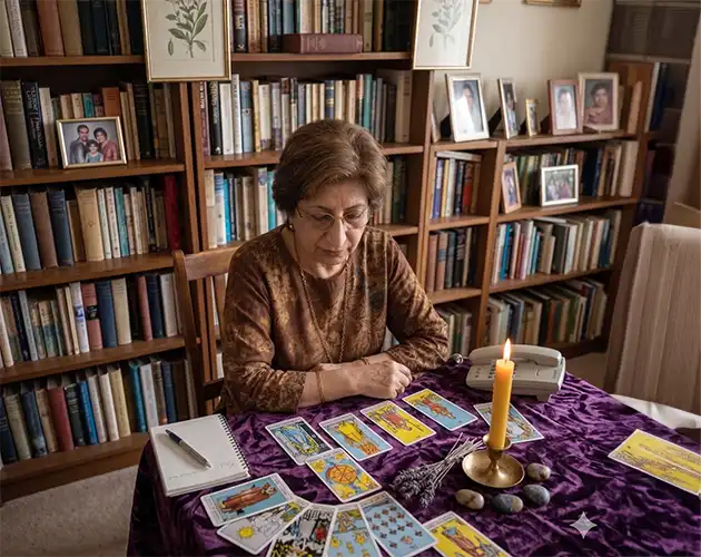 Tarotista atendiendo el teléfono